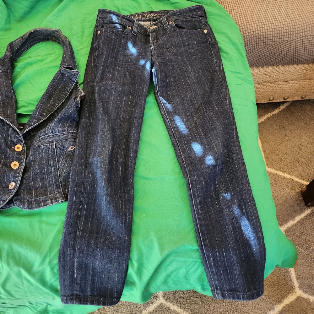 Bebe striped blue jeans and halter top
